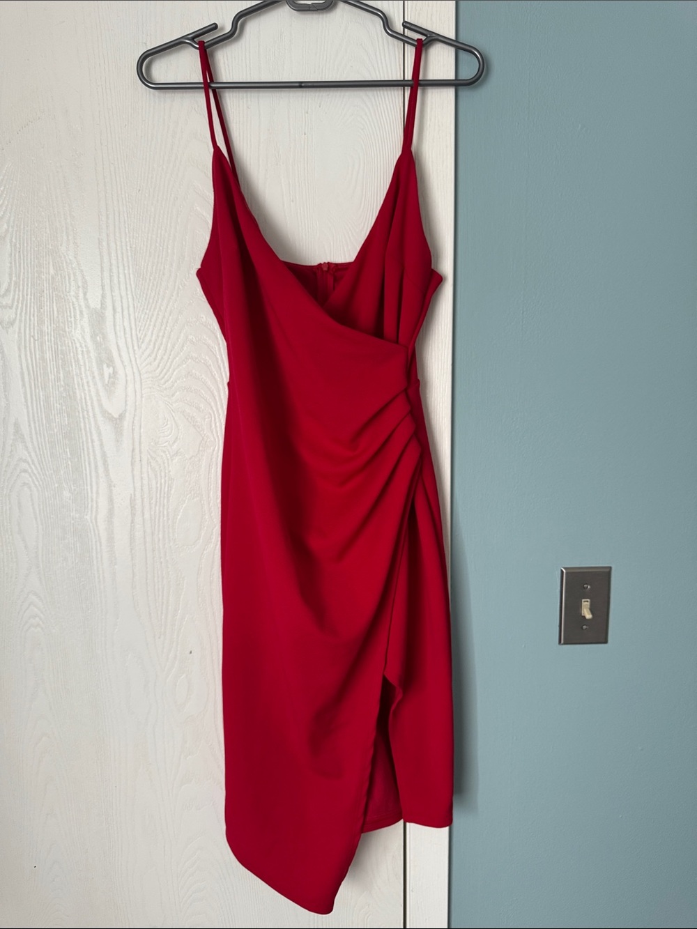 Made to Wow Red Surplice Asymmetrical Dress
